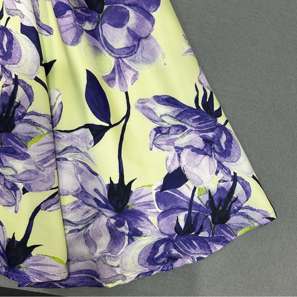 DELFI Purple Yellow Floral Puff Sleeve Sweetheart Mini Dress M Coquette Girl - Picture 8 of 11